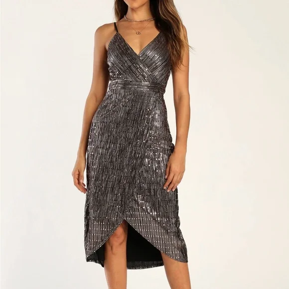 slim fit dress slacks Baltic Born Womens Muse Sequin Maxi Dress | Rose Gold main image 1